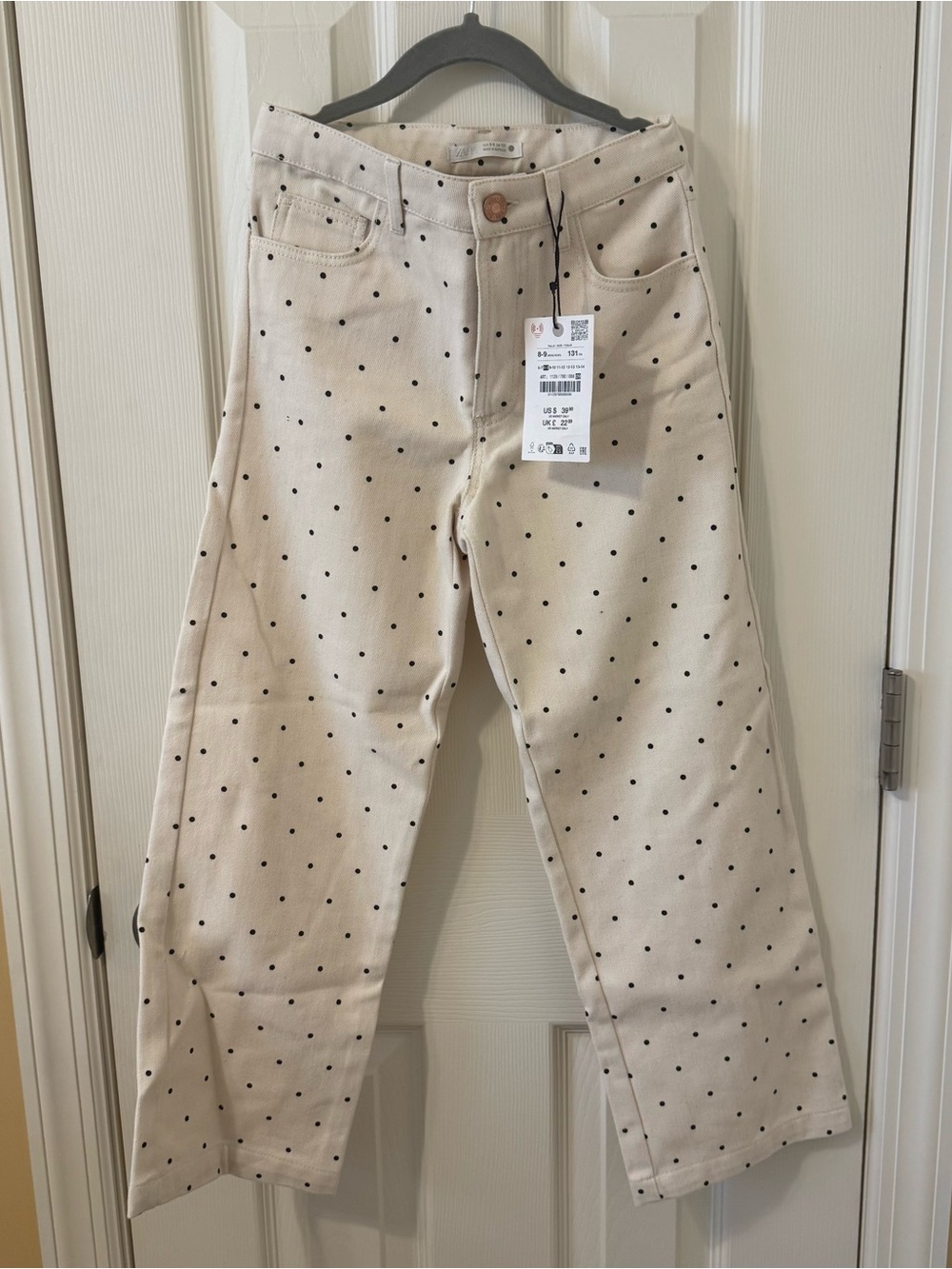 Zara Cream Jeans with Black Polka Dots